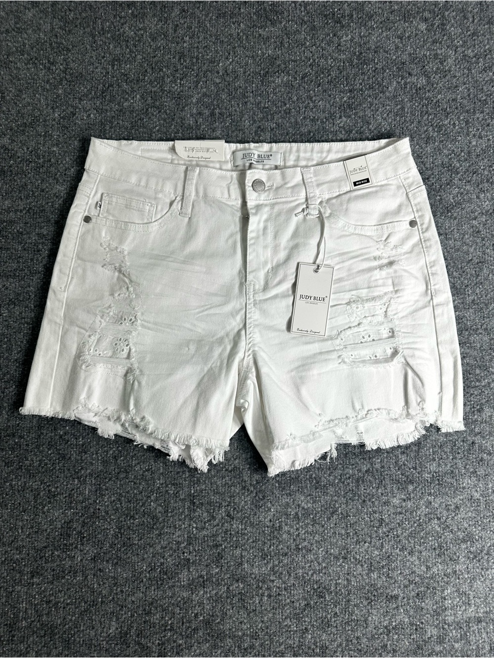 Judy Blue White Distressed Frayed Hem Denim Shorts